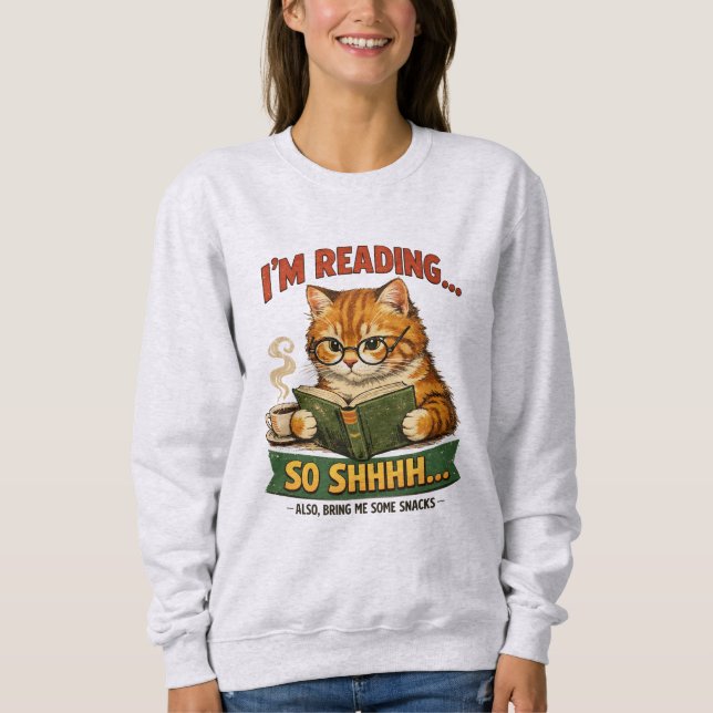 Sudadera Funny Cat Reading Retro Book Lover (Anverso)