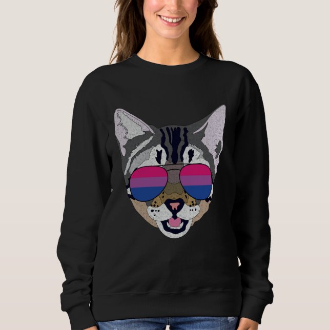 Sudadera Funny Cat Sunglasses Bisexual Bi Pride Flag Gift (Anverso)