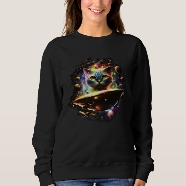 Sudadera Funny Cat Tee, Galaxy Cat Spaceship Alien Cat 1 (Anverso)