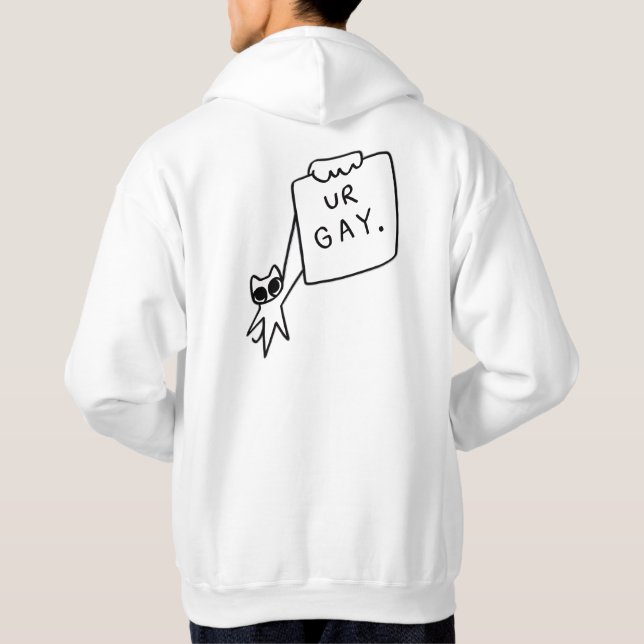 Sudadera funny Cat “UR GAY” Hoodie Bold Minimalist Design  (Reverso)