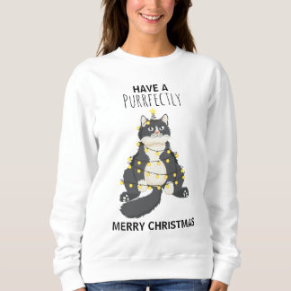 Sudadera Funny Cat Wrapped in Christmas Lights Winter Humor