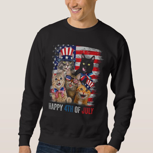 Sudadera Funny Cats Happy 4th Of July American US Flag 4th  (Anverso)