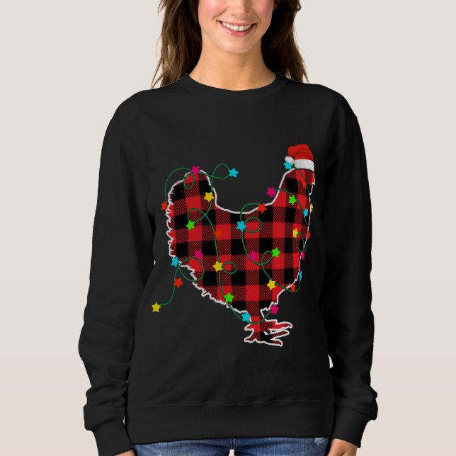 Sudadera Funny Chicken Christmas Tree Red Plaid Xmas Animal (Anverso)