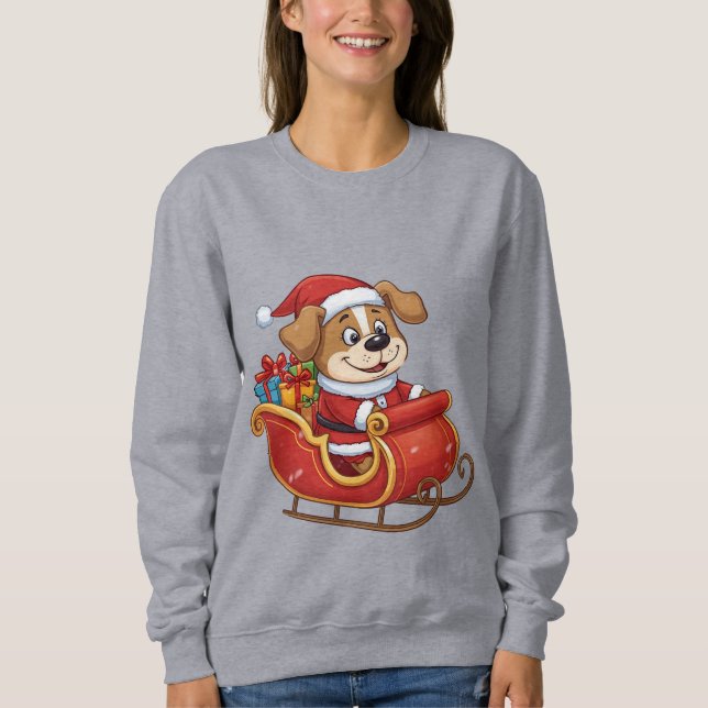 Sudadera Funny Christmas Dog T-Shirt | Cute Santa Sleigh  (Anverso)