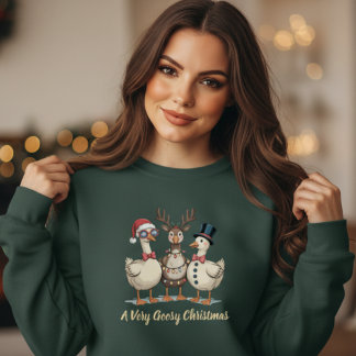 Sudadera Funny Christmas Geese Trio Santa Reindeer Snowman