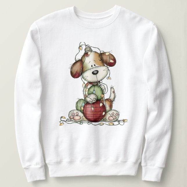 Sudadera Funny Christmas Pup Holiday Sweatshirt (Anverso del diseño)