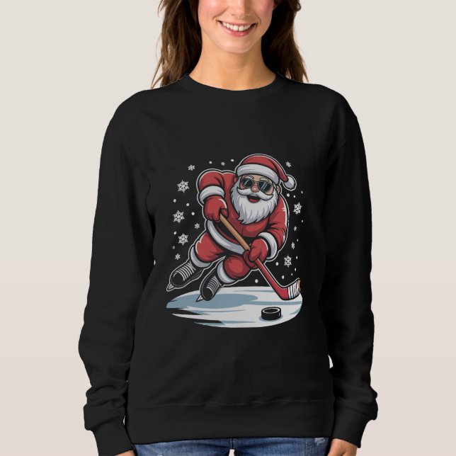 Sudadera Funny Christmas Santa Playing Ice Hockey Xmas  (Anverso)