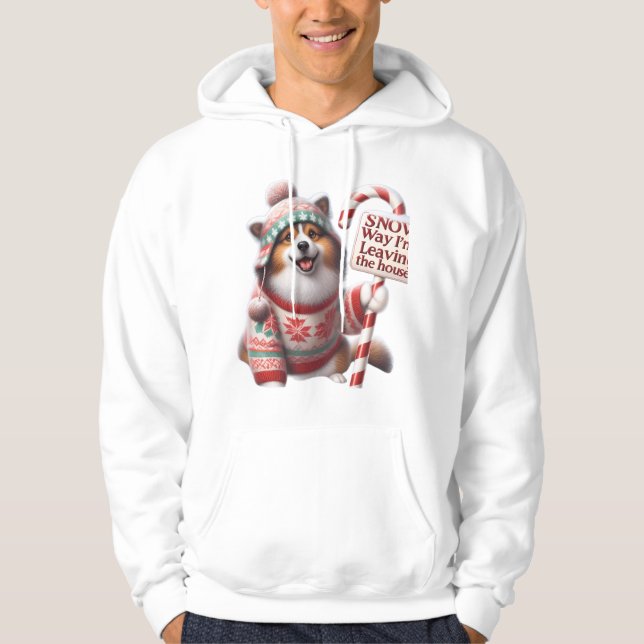 Sudadera Funny Corgi/Pomeranian Dog in Sweater: "Snow Way!" (Anverso)