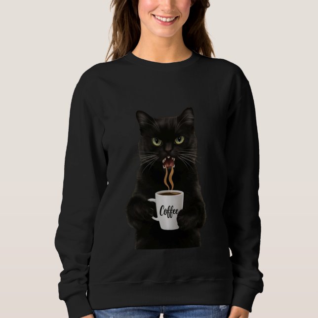 Sudadera Funny Cute Black Cat Coffee Angry (Anverso)