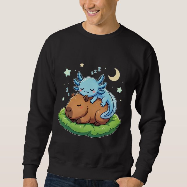 Sudadera Funny Cute Capybara and Axolotl Sleeping Peaceful  (Anverso)
