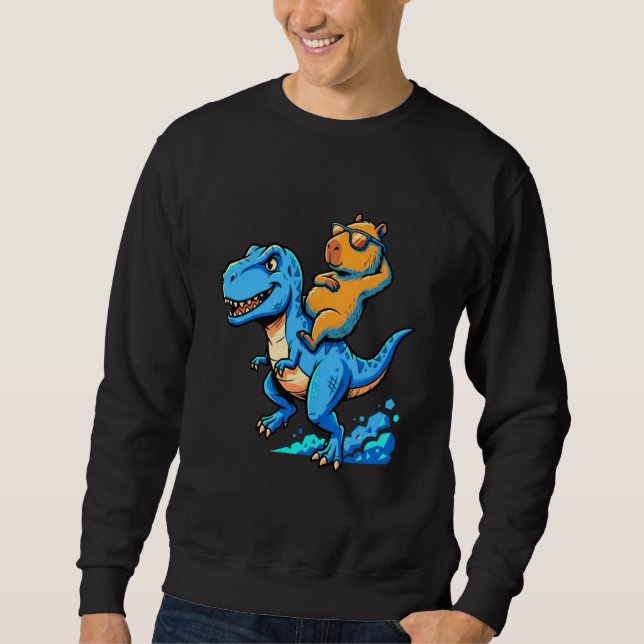 Sudadera Funny Cute Capybara Riding Dinosaur T Rex Dino Boy (Anverso)
