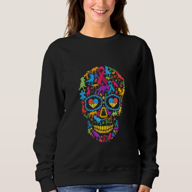Sudadera Funny Dinosaur Skull Autism Awareness Animals Love (Anverso)