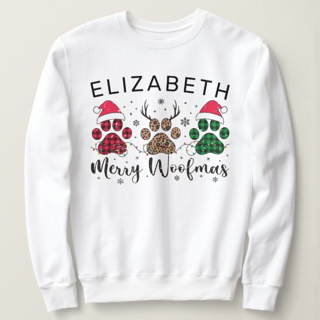 Sudadera Funny Dog Paw Navidades Merry Woofmas Personalizad (Anverso del diseño)
