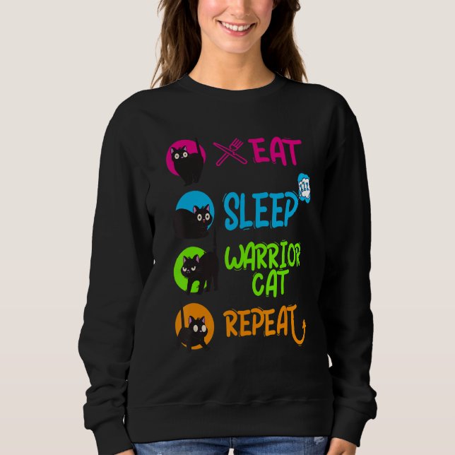 Sudadera Funny Eat Sleep Warrior Cat Repeat Cool Cat Design (Anverso)