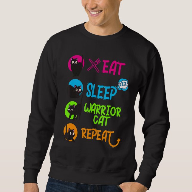 Sudadera Funny Eat Sleep Warrior Cat Repeat Cool Cat Design (Anverso)