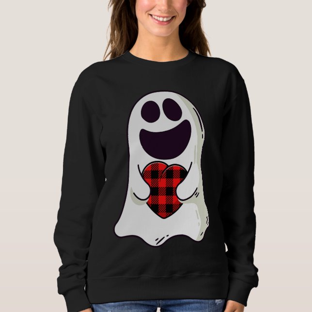 Sudadera Funny Ghost Hugging Red Hearts Plaid buffalo Valen (Anverso)