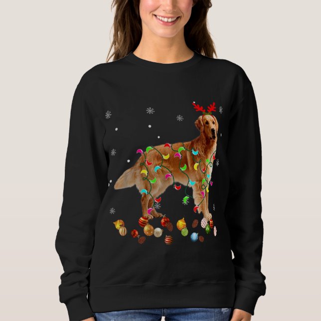 Sudadera Funny Golden Retriever Dog Christmas Lights Puppy  (Anverso)