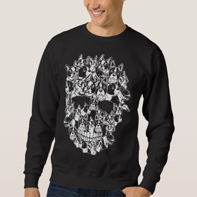 Sudadera Funny Halloween Disstume Skull Boston Terrier Dog  (Anverso)