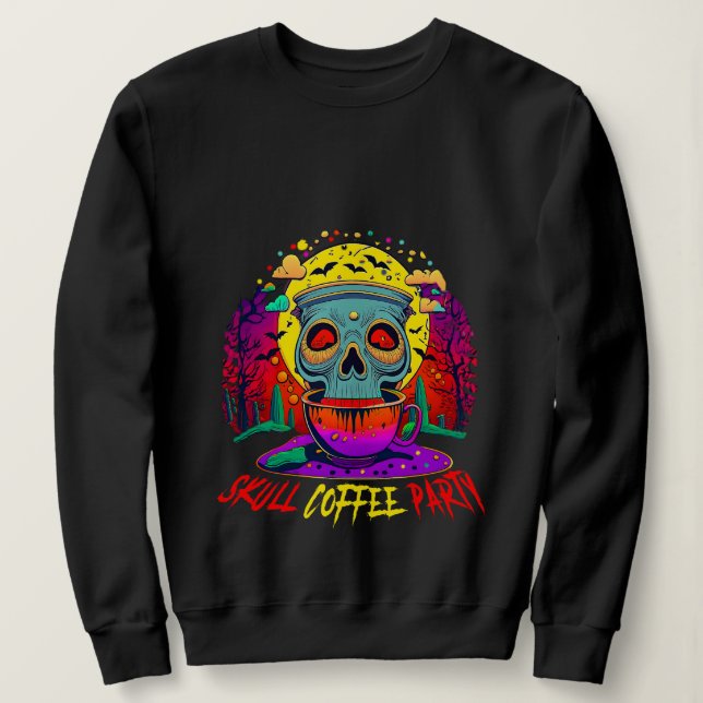 Sudadera Funny Halloween Skull Coffee Addict Fiesta (Anverso del diseño)