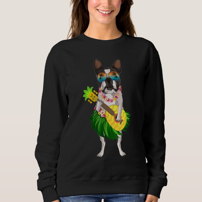 Sudadera Funny Hawaiian Boston Terrier Dog Pineapple Ukulel (Anverso)