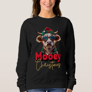 Sudadera Funny Highland Cow Mooey Navidades Familia Escoces