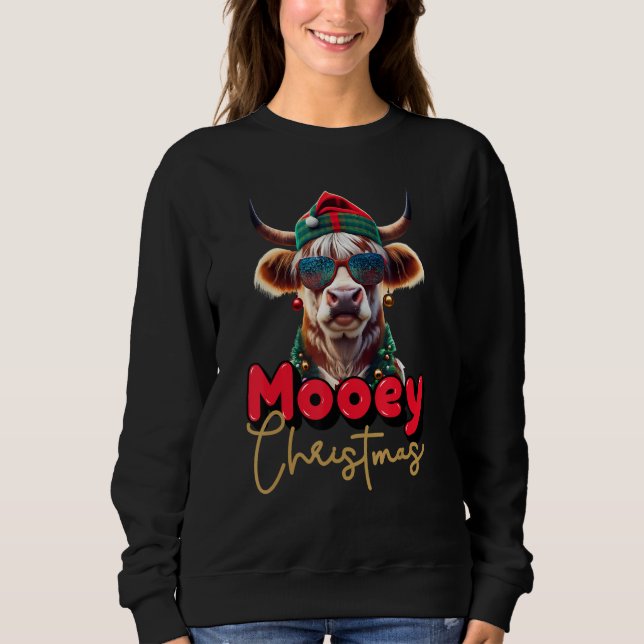 Sudadera Funny Highland Cow Mooey Navidades Familia Escoces (Anverso)
