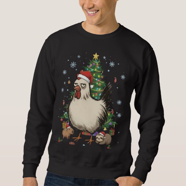 Sudadera Funny Holiday Chicken with Capybara & Sloth  (Anverso)