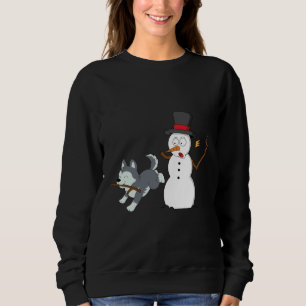 Sudadera Funny Husky Snowman Stick Arm Navidades