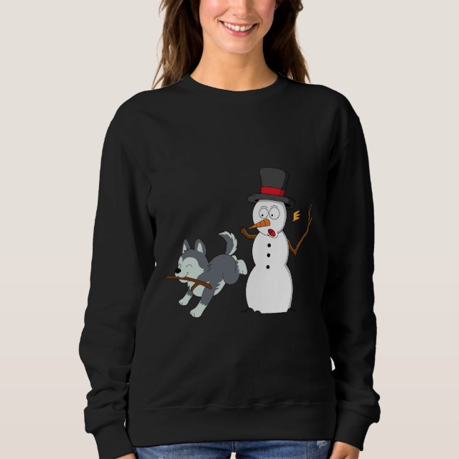 Sudadera Funny Husky Snowman Stick Arm Navidades (Anverso)