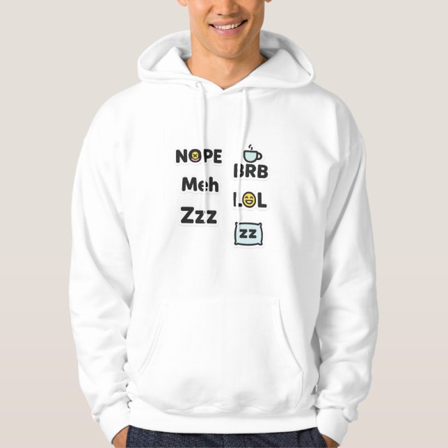 Sudadera Funny Internet Slang Pegatinas - No, Meh, BRB, LO (Anverso)