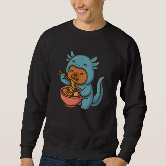 Sudadera Funny Kawaii Axolotl and Capybara Eating Ramen Ani (Anverso)