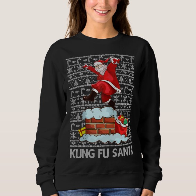 Sudadera Funny Kung Fu Santa Claus Chimney Ugly Navidades S (Anverso)