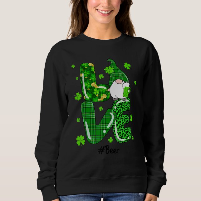 Sudadera Funny Leopard Irish Green Plaid Beer Gnome St Patr (Anverso)