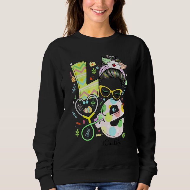 Sudadera Funny Love Cna Life Easter Messy Bun Stethoscope C (Anverso)