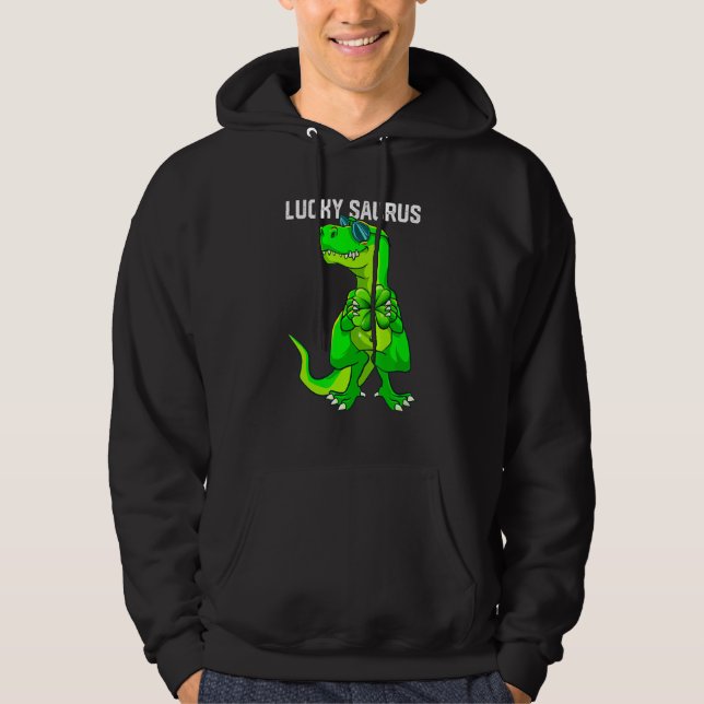 Sudadera Funny Lucky Saurus Dinosaur Irish Shamrock St Patr (Anverso)
