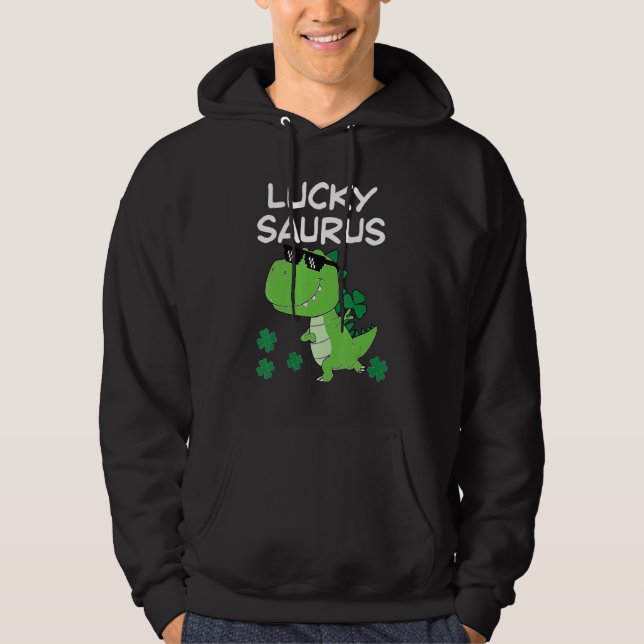 Sudadera Funny Lucky Saurus Dinosaur Irish Shamrock St Patr (Anverso)