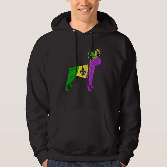 Sudadera Funny Mardi Gras Boston Terrier Dog Mardi Gras Hat (Anverso)