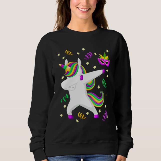 Sudadera Funny Mardi Gras Dabbing Unicorn Dab Cance Mask (Anverso)