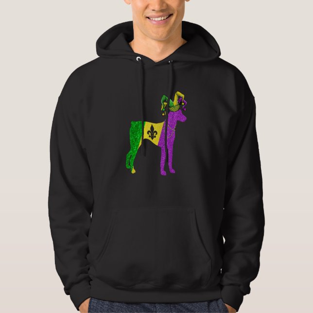 Sudadera Funny Mardi Gras Doberman Dog Mardi Gras Hat Beads (Anverso)