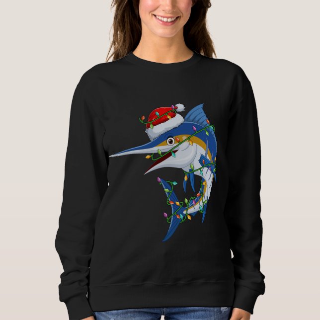 Sudadera Funny Marlin Fish Lover Xmas Santa Hat Marlin Chri (Anverso)