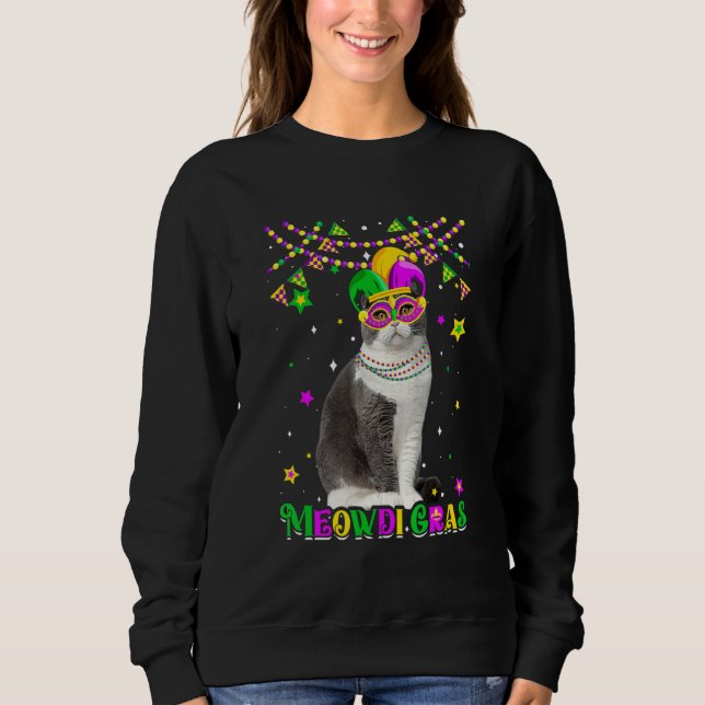 Sudadera Funny Meowdi Gras Scottish Fold Cat Mardi Gras Car (Anverso)