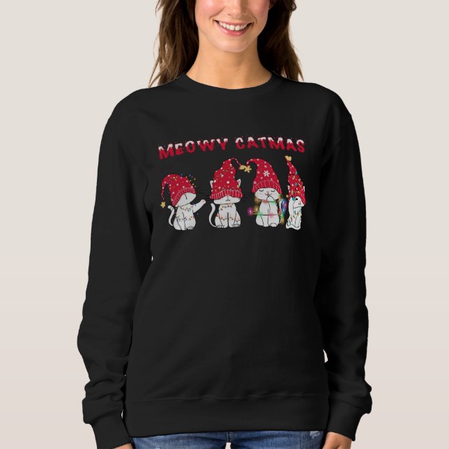 Sudadera Funny Meowy Catmas Xmas Cat Tree Light Christmas K (Anverso)