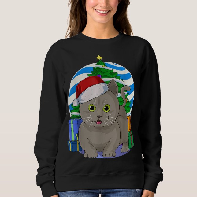 Sudadera Funny Munchkin Cat Santa Decoración de árbol de Na (Anverso)