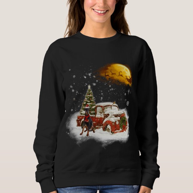 Sudadera Funny Navidades de Camión Rojo de Nieve Doberman P (Anverso)