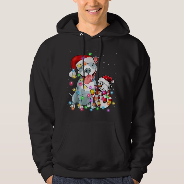 Sudadera Funny Navidades de Perro Pitbull Snowman Xmas enci (Anverso)