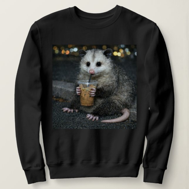 Sudadera Funny opossum Drinking  Coffee Shirt Cute Animal (Anverso del diseño)