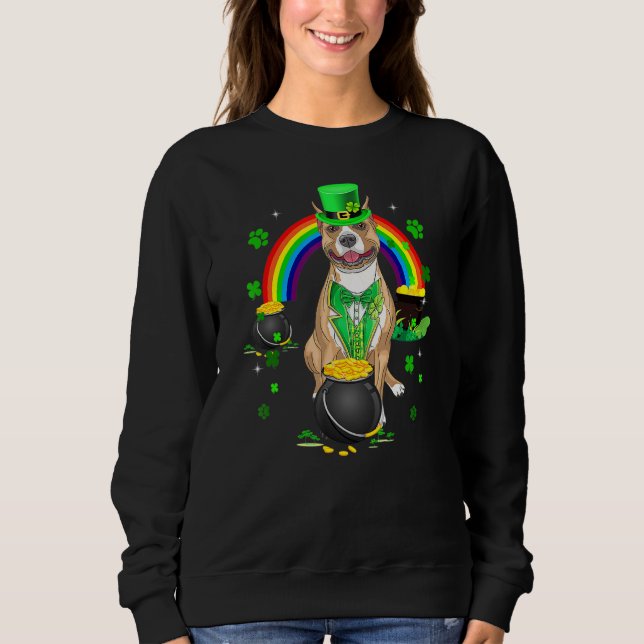 Sudadera Funny Pit Bull Leprechaun Shamrock St Patrick's Da (Anverso)