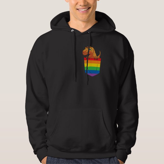 Sudadera Funny Pocket dinosaur LGBT Animal Rainbow Flag Gay (Anverso)
