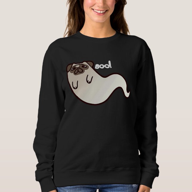 Sudadera Funny Pug Dog Ghost BOO Halloween Scary spooky T (Anverso)
