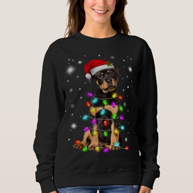 Sudadera Funny Rottweiler Dog Santa Hat Navidades alumbran  (Anverso)